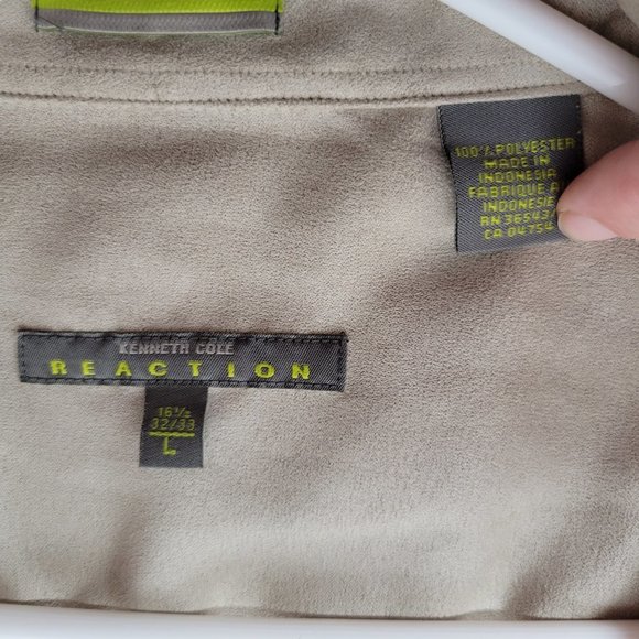 Kenneth Cole Reaction Mens Button Down Shirt Tan Long Sleeve Size L 16.5 32/33 - Picture 5 of 5